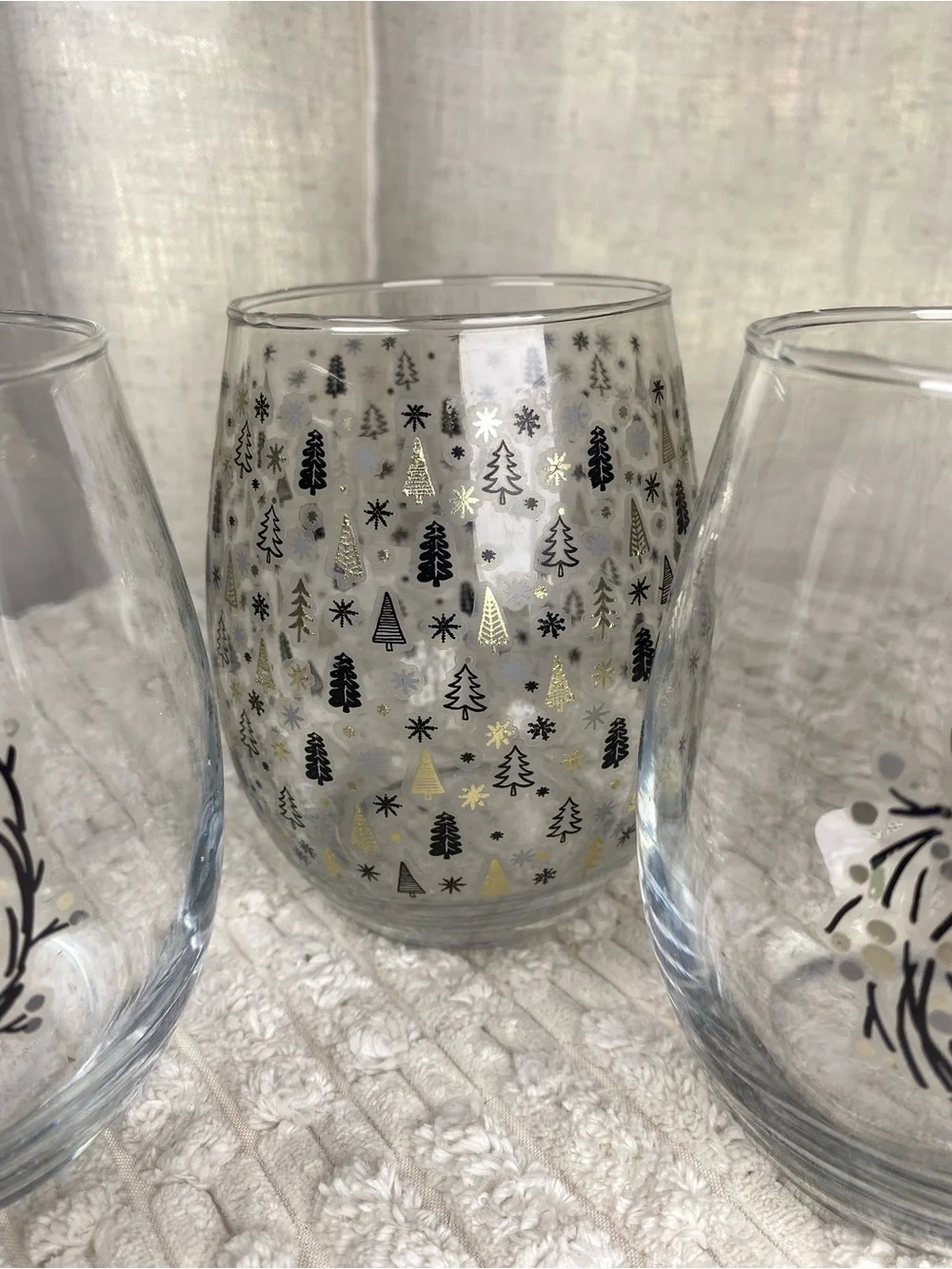 Home Essentials Holiday Stemless Wine Glasses - Set of 3 Christmas